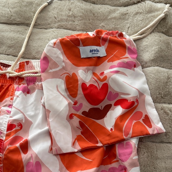 Men's Swim Trunks - Vibrant Orange and Pink - Picture 4 of 6